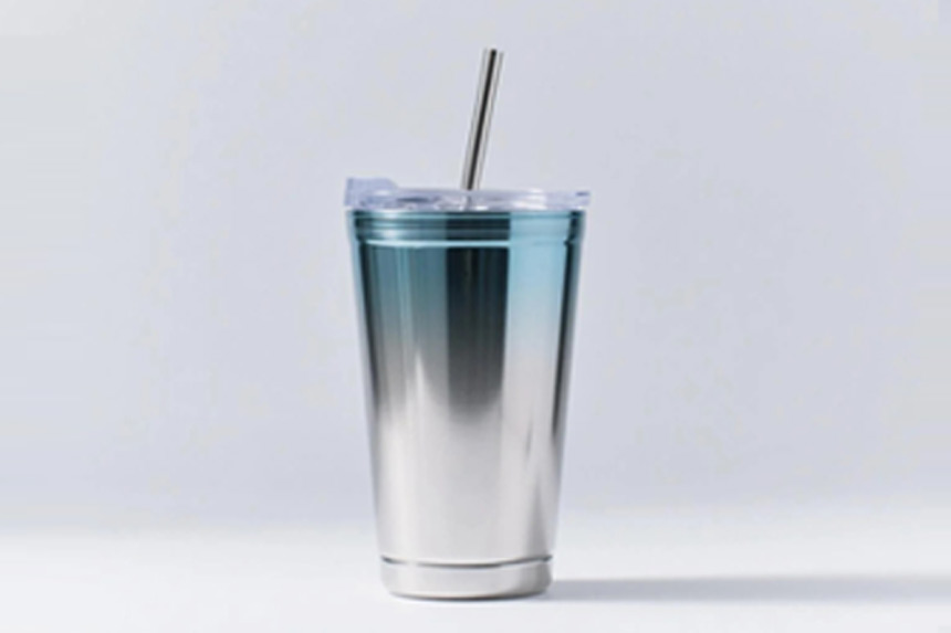 玻璃吸管杯-真空镀膜-镜面蓝白渐变